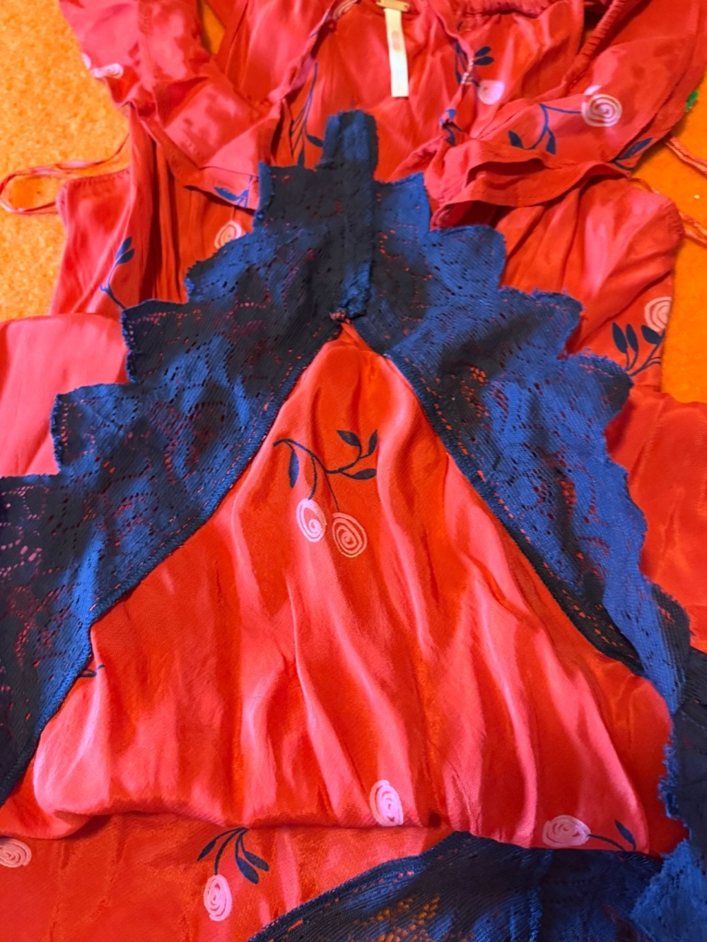 Free People boho red and flowers Flock Together ruffled lace midi dress NWT - Picture 5 of 16